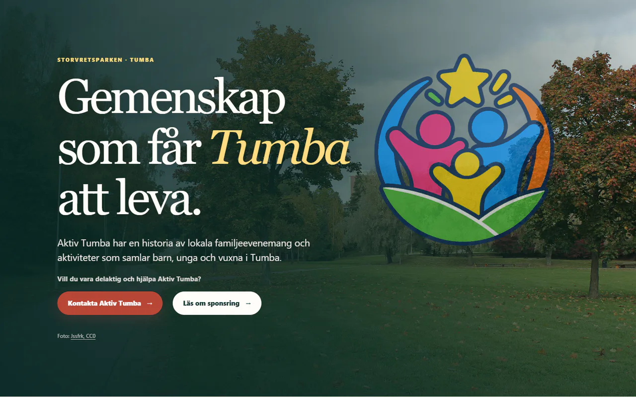 Startsidan på webbplatsen som Dantellian byggt för Aktiv Tumba